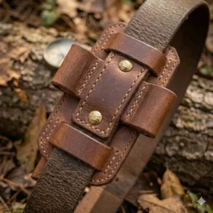 Illustration showing the heavy-duty belt loops on the back of a fixed blade horizontal knife sheath.