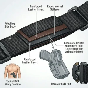 A discreet reinforced leather security belts designed for everyday carry and holster stability.