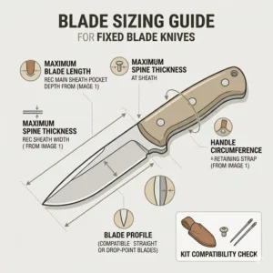 Comprehensive blade sizing and compatibility chart to help users select the perfect knife sheath kits.
