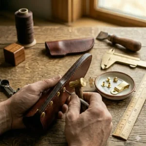 Diagram of the wet forming process using a generic leather knife sheath kit mold.