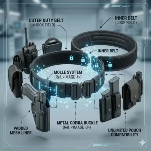 Exploded view demonstrating the two-piece system consisting of an inner and outer security duty belt.