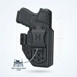 Detailed diagram showing how holster clips provide deep concealment for IWB carry.