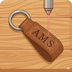 3-A personalized leather key chain with engraved initials is displayed.