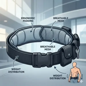 Close-up view of the ergonomic breathable padding inside a belt for security guard.