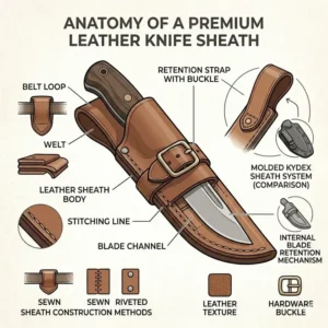 A visual comparison between leather and Kydex materials used for making durable knife sheaths.