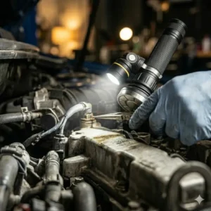 Impact-resistant and waterproof mechanic flashlight designed to withstand oil spills and shop floor drops.