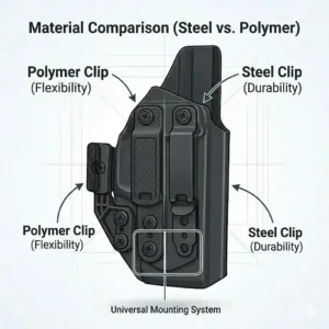 Comparison chart highlighting the material durability of different holster clips.