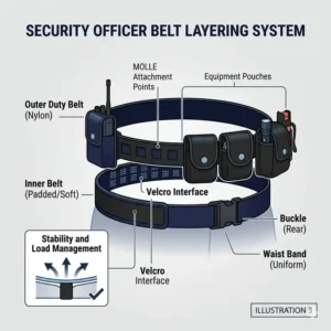 Technical illustration showing the layering between an inner belt and a tactical security officer belt.