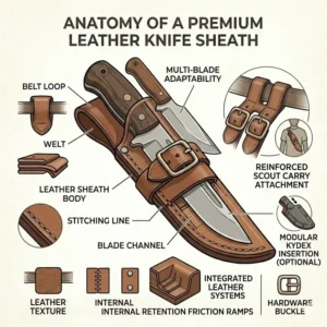 An educational graphic showing the horizontal scout carry position for various knife sheaths.