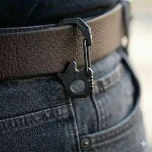 Brown leather belt loop key clip with stainless steel hardware