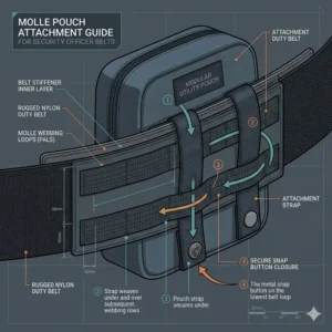 Diagram of the modular MOLLE attachment system for mounting pouches onto a security officer belt.