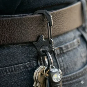 Deep carry pocket key clip securely holding keys inside a man's front jeans pocket