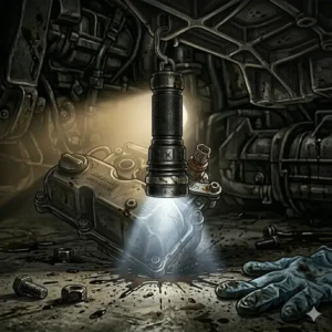 Compact and portable mechanic flashlight with a pocket clip for easy everyday carry in a workshop.