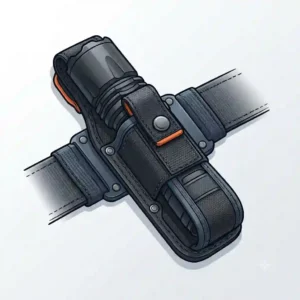 Illustration of a mechanic using a hands-free flashlight holder clamped to a car hood.