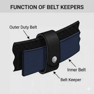 Diagram illustrating how belt keepers wrap around an outer duty belt and an inner belt to prevent shifting.