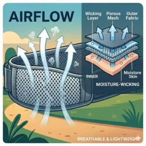 Close-up illustration of moisture-wicking fabric and airflow vents on a lightweight running holster.