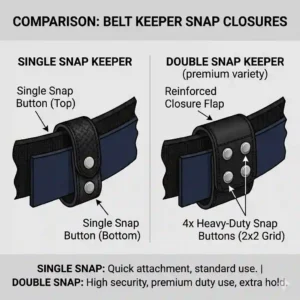 Illustration highlighting a secure double-snap design on premium tactical belt keepers.