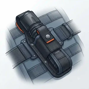 Detailed diagram of a heavy-duty flashlight holder woven into a military backpack Molle system.