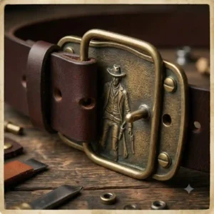 Illustration of the back loop and prong mechanism on a western gunslinger belt buckle.