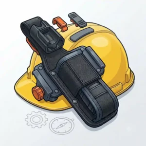 Graphic illustration of a runner wearing an elastic headband flashlight holder for night trail running.