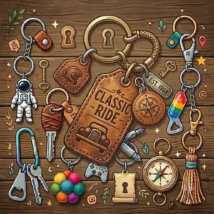 Handcrafted vintage leather keyrings representing the most awesome keychains for car keys and classic style.
