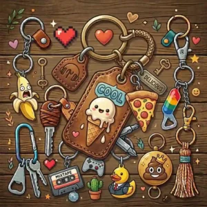 A collection of funny and quirky novelty items widely considered the most awesome keychains for adding personality to a key ring.