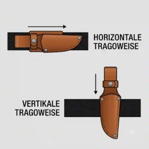 Vector diagram illustrating the difference between horizontal and vertical knife sheaths for belts carry styles.