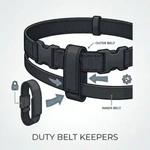 A technical illustration of a handcuff pouch among essential duty belt accessories for law enforcement.