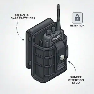 Detailed drawing of a radio holder, one of the most critical duty belt accessories for officers.