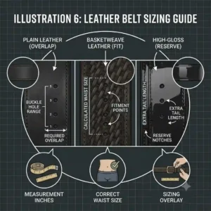 Diagram illustrating lower back weight distribution and ergonomic support options for a heavy leather law enforcement duty belt.