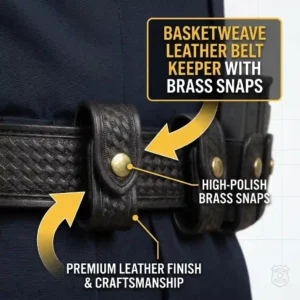 Close-up of premium basketweave leather texture on a belt keeper.